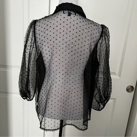 Eloquii Swiss Dot Puff Sleeve Black Button Down Blouse - Size 16 - NWT - Picture 8 of 11